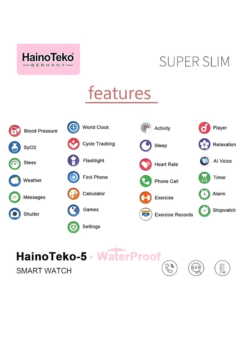 HainoTeko - HainoTeko-5 Smart Watch – AMOLED Display – Waterproof – 3 Replaceable Straps – Activity, Heart Rate, Blood Pressure, and Sleep Monitoring - Image 1