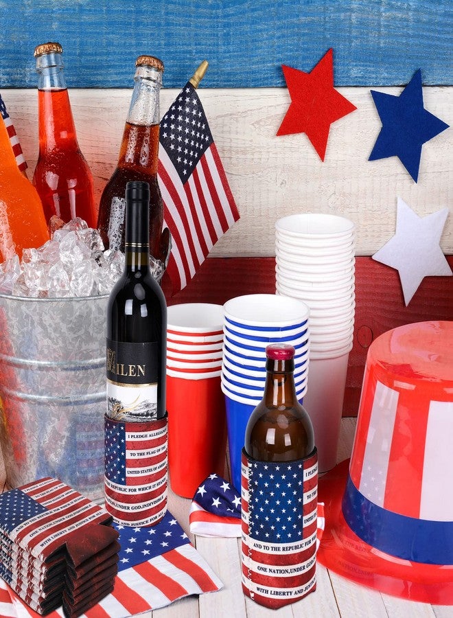 Whaline 10Pcs Patriotic Can Sleeves 4th of July Can Covers Insulators Retro USA Flag Pledge of Allegiance Print Neoprene Thermocoolers for Beverages Bottle Can Decor Independence Day Party Supplies - Image 5