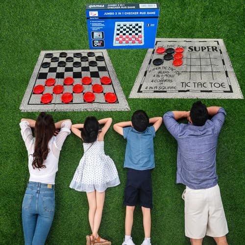 Yuanhe Gaint Checkers Game Set Large 3 in 1 Checkers Including Tic Tac Toe with Reversible Rug Calssic Indoor Outdoor Yard Games for Family - Image 5