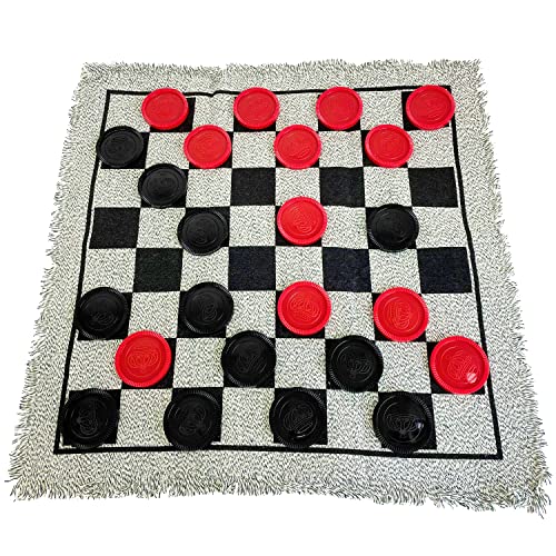 Yuanhe Gaint Checkers Game Set Large 3 in 1 Checkers Including Tic Tac Toe with Reversible Rug Calssic Indoor Outdoor Yard Games for Family - Image 1