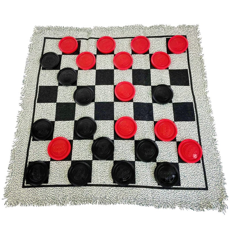 Yuanhe Gaint Checkers Game Set Large 3 in 1 Checkers Including Tic Tac Toe with Reversible Rug Calssic Indoor Outdoor Yard Games for Family - Image 4