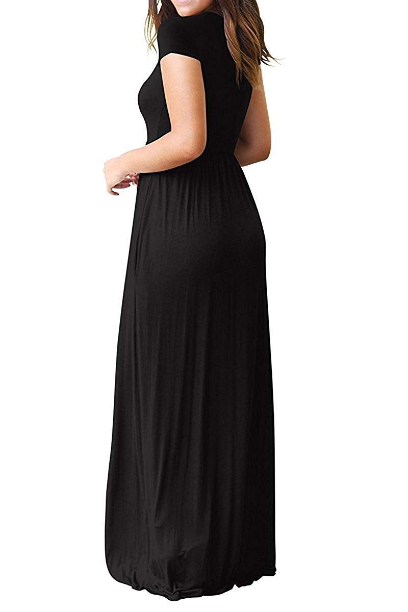AUSELILY Women's Short Sleeve Loose Plain Casual Long Maxi Dresses for Women 2025 Black L - Image 5