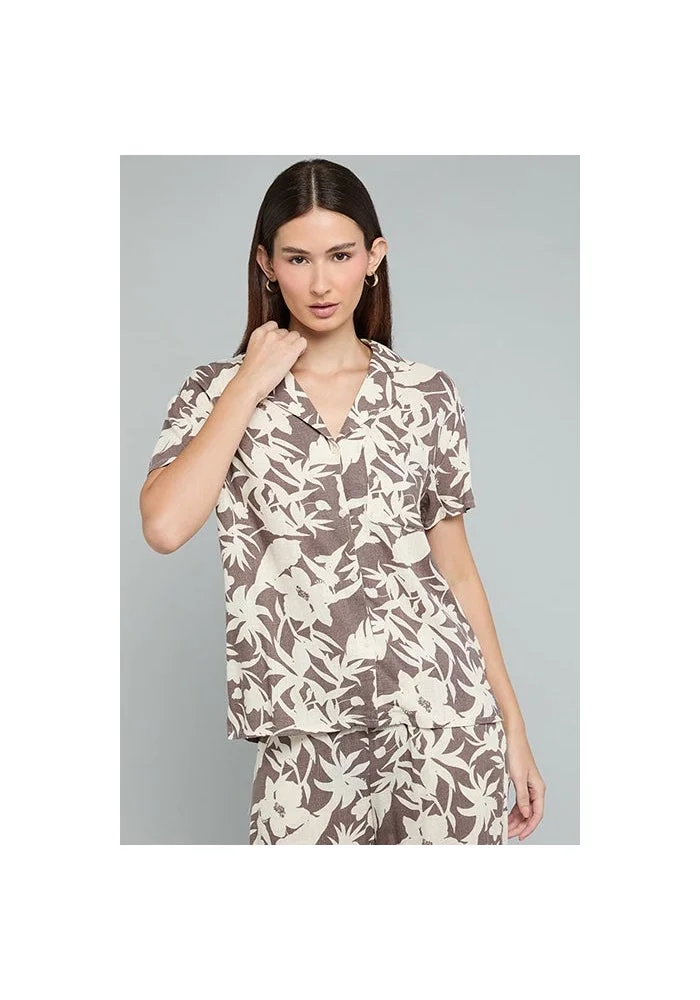 R&b Floral Print Shirt with Lapel Collar and Short Sleeves