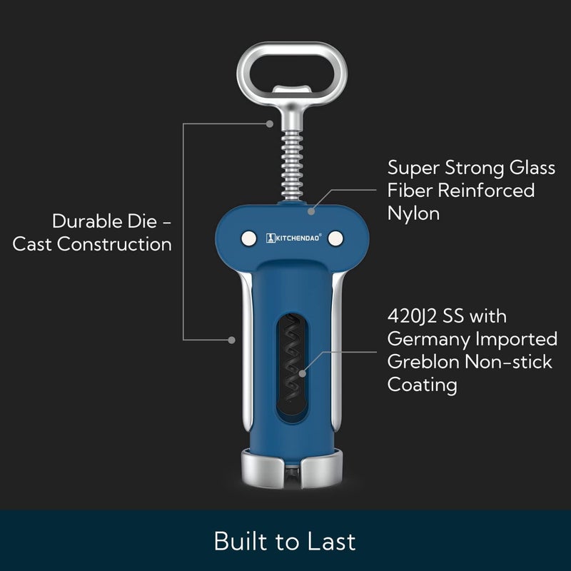 KITCHENDAO 3 in 1 Wing Corkscrew Wine Bottle Opener with Foil Cutter, Built-in Beer Bottle Opener, Multifunctional Wine Opener with Non-Stick Sharp Screw,Easy to Use, Sturdy Durable Manual Corkscrew - Image 5