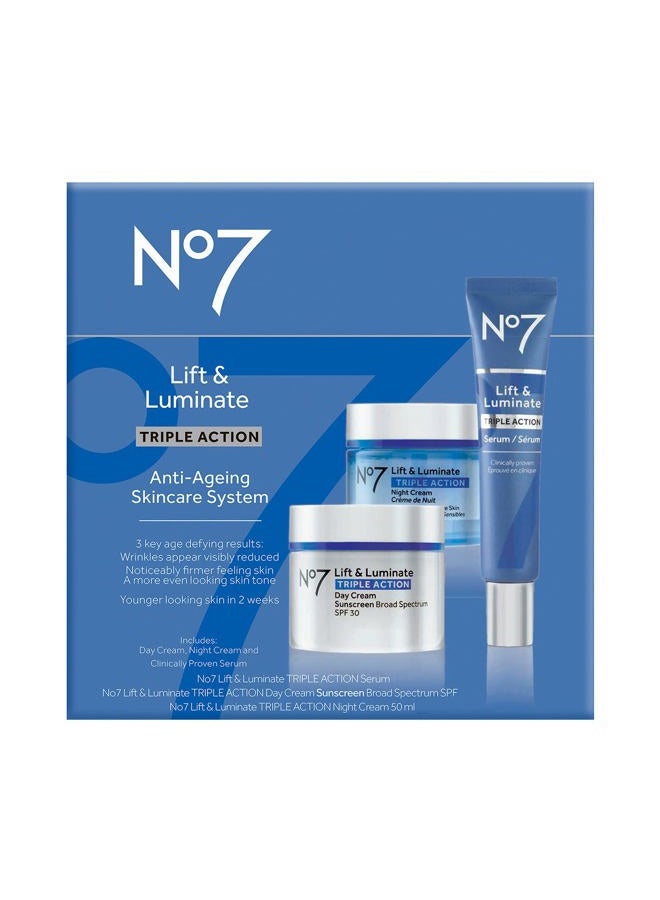 No7 Lift & Luminate Skincare Kit - 3 piece kit from Boots No 7 - Serum, Day Cream, Night Cream - Image 2