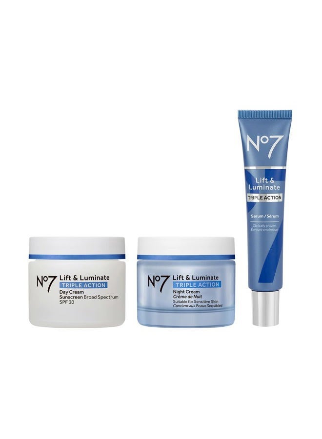 No7 Lift & Luminate Skincare Kit - 3 piece kit from Boots No 7 - Serum, Day Cream, Night Cream - Image 1
