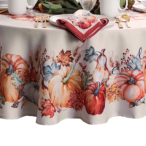 Elrene Home Fashions Botanical Harvest Pumpkin Engineered Wrinkle Resistant Tablecloth 60x84 Oval - Image 1