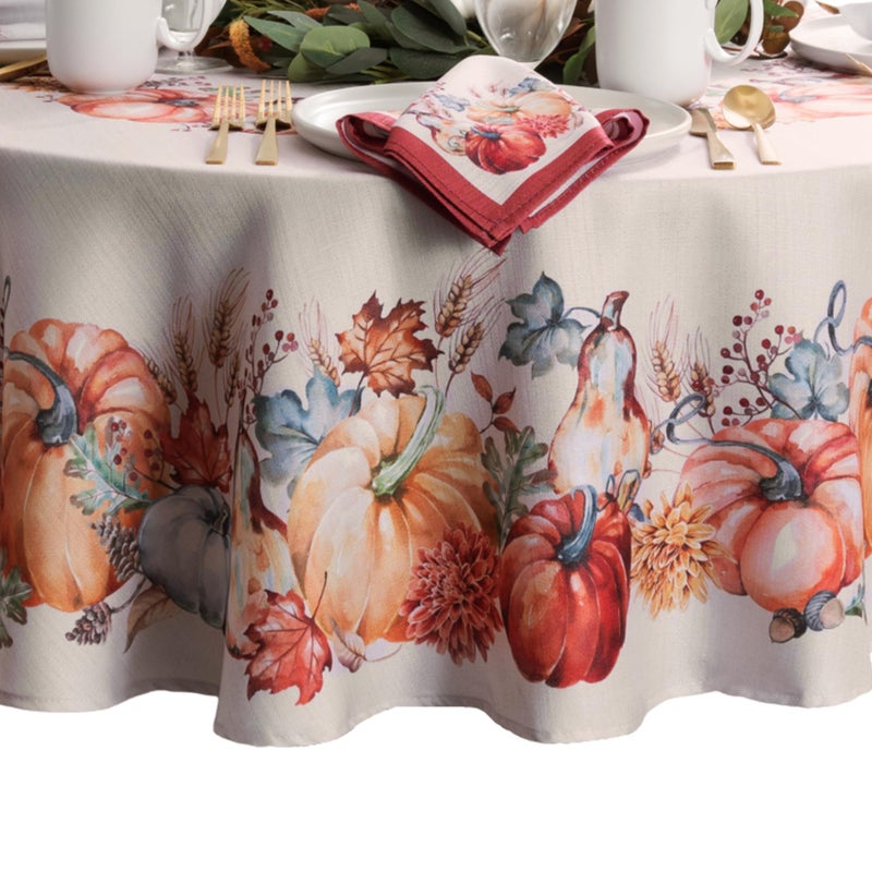 Elrene Home Fashions Botanical Harvest Pumpkin Engineered Wrinkle Resistant Tablecloth 60x84 Oval - Image 2