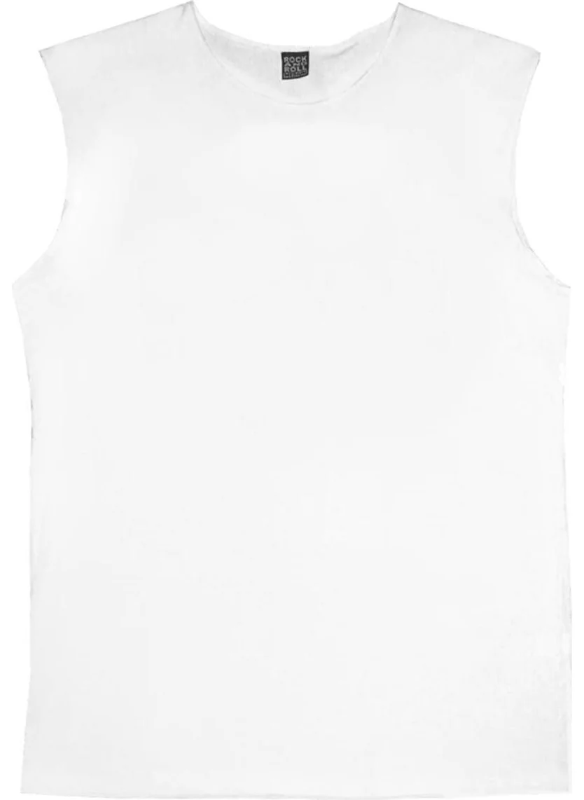 Rock&Roll Plain, Unprinted Basic White Cut-Off Sleeve | Sleeveless T-Shirt | Athlete