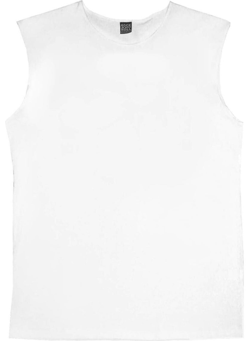 Rock&Roll Plain, Unprinted Basic White Cut-Off Sleeve | Sleeveless T-Shirt | Athlete  - Image 1