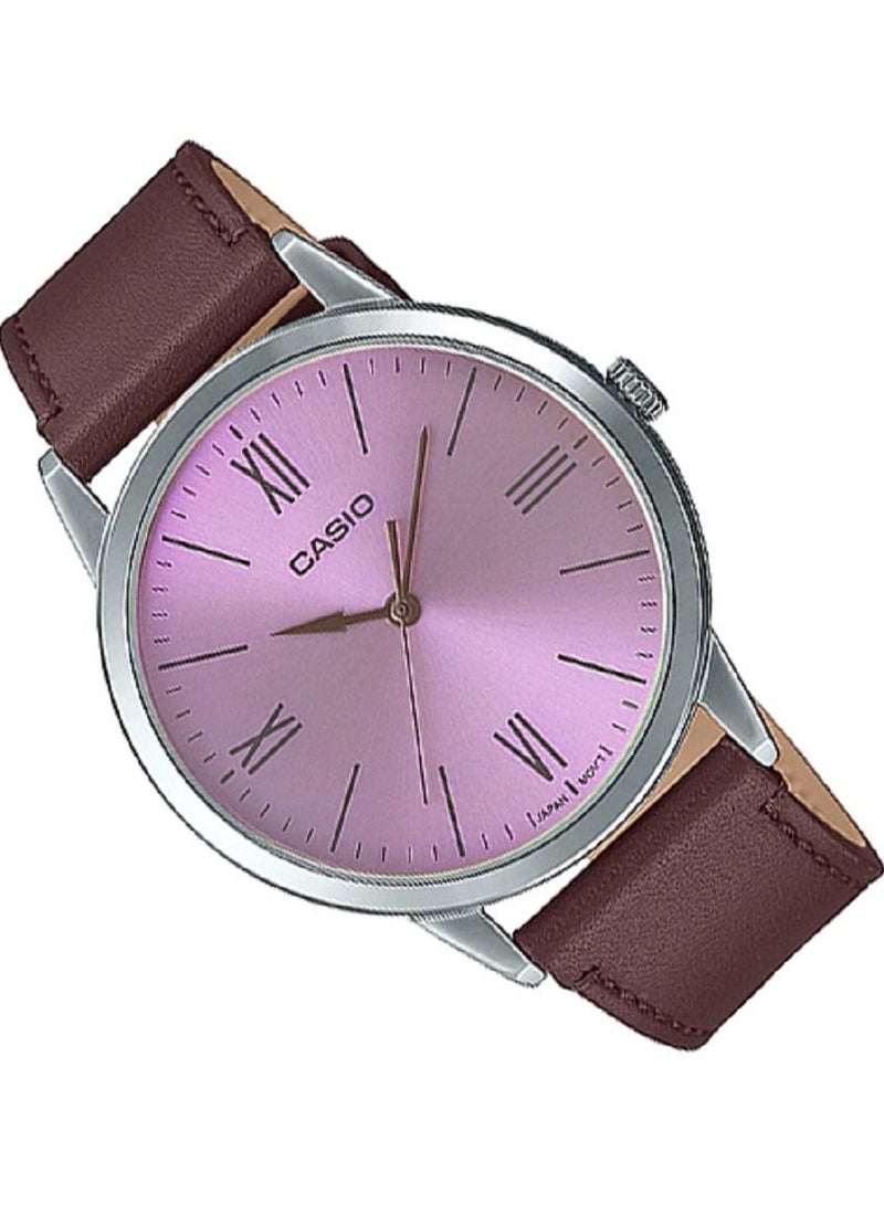 Casio Men Watch Analog Violet Dial Leather Band MTP-E600L-5BDF. - Image 2
