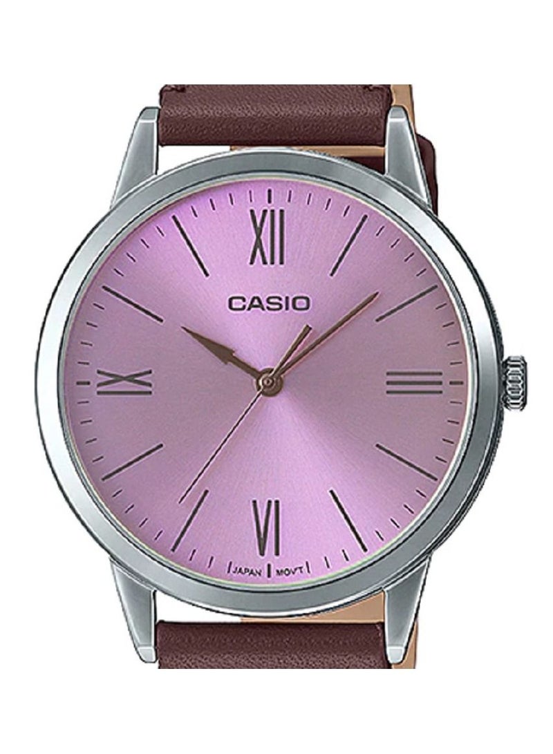 Casio Men Watch Analog Violet Dial Leather Band MTP-E600L-5BDF. - Image 3