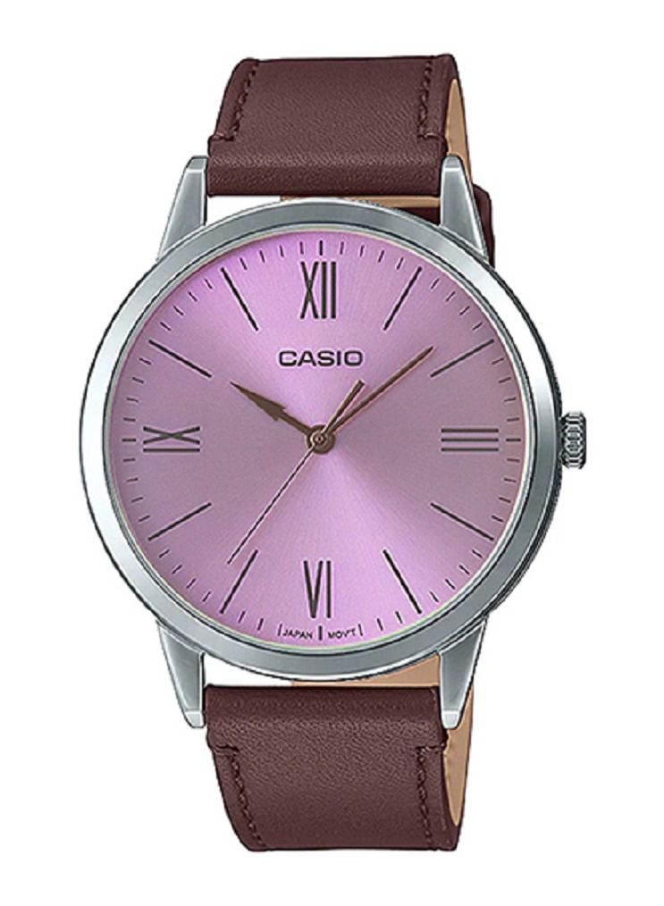 Casio Men Watch Analog Violet Dial Leather Band MTP-E600L-5BDF. - Image 1