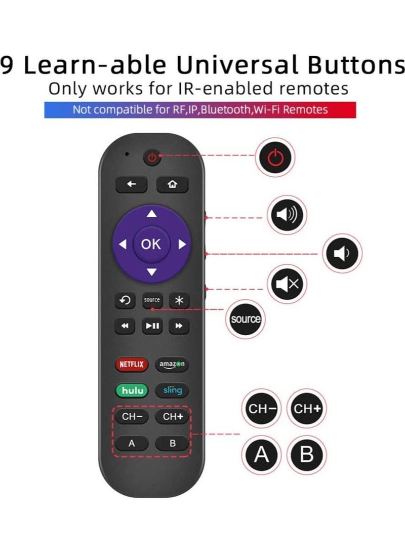 Universal Remote Control Fits for Roku Player 1 2 3 4 Premiere/+ Express/+ Ultra with 9 More Learning Keys Programmed to Control TV  - Image 5