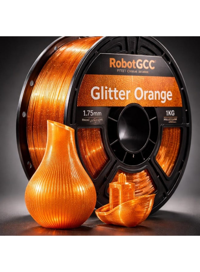robotgcc PETG Glitter Orange 3D Printing Material 1.75mm 1KG Bright Sparkle Effect Vibrant Color High Strength Durable Smooth Extrusion Low Warping Strong Layer Adhesion Chemical Resistance Easy Print for FDM 3D Printer Creative Design Decorative Models Prototyping - Image 2