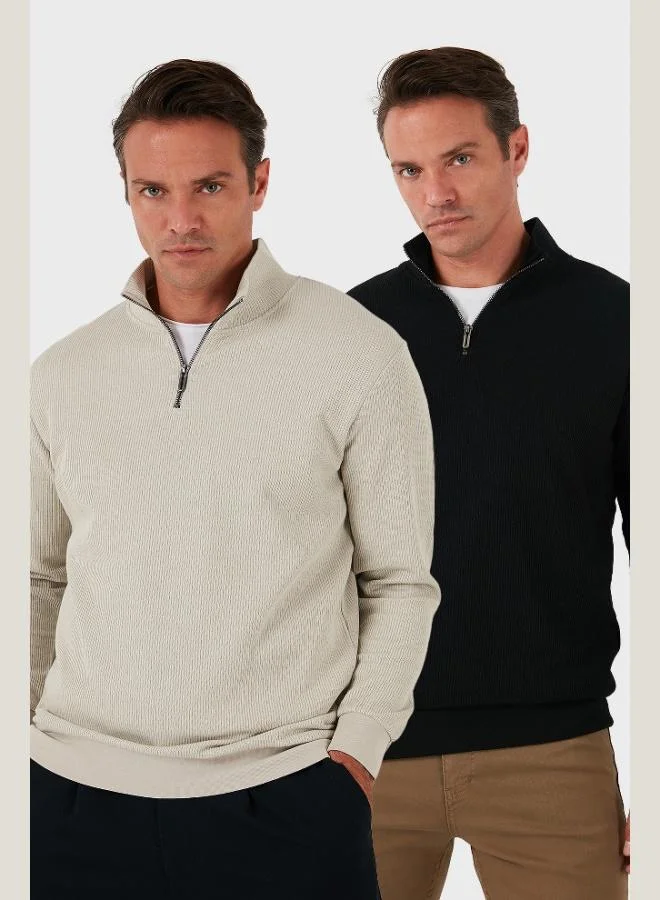 بوراتي بلوزات رجالية قطنية بياقة واقفة وسحاب نصفي عبوة من قطعتين