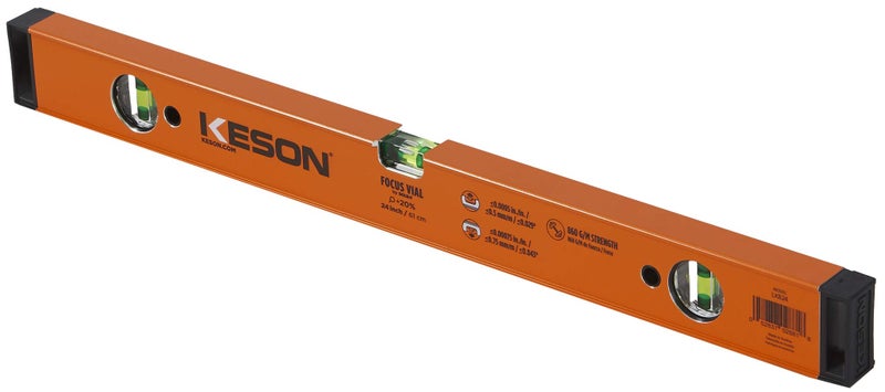 Keson LKB24 Aluminum Box Beam Level with 3 20% Magnified Vials, 24-Inch, Orange - Image 1