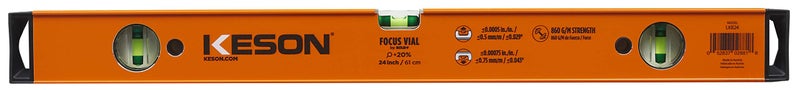 Keson LKB24 Aluminum Box Beam Level with 3 20% Magnified Vials, 24-Inch, Orange - Image 2