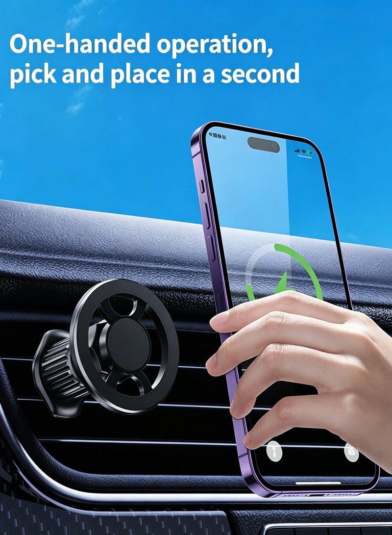 Strong Magnetic Car Air Vent Phone Holder With Secure Hook Design 360 Degree Adjustable Rotation Anti Shake Stable Alloy Silent Car Phone Mount One Hand Quick Install Universal For Iphone Samsung Smartphone SUV Pickup Truck Bumpy Road Daily Driving Use - Image 4