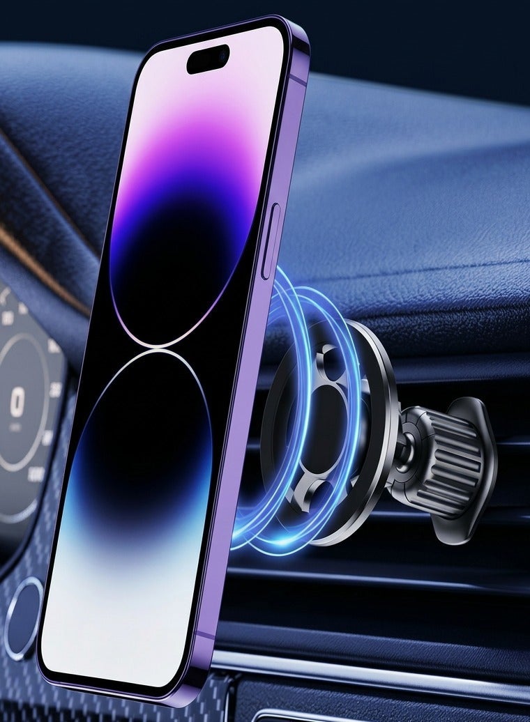Strong Magnetic Car Air Vent Phone Holder With Secure Hook Design 360 Degree Adjustable Rotation Anti Shake Stable Alloy Silent Car Phone Mount One Hand Quick Install Universal For Iphone Samsung Smartphone SUV Pickup Truck Bumpy Road Daily Driving Use - Image 1