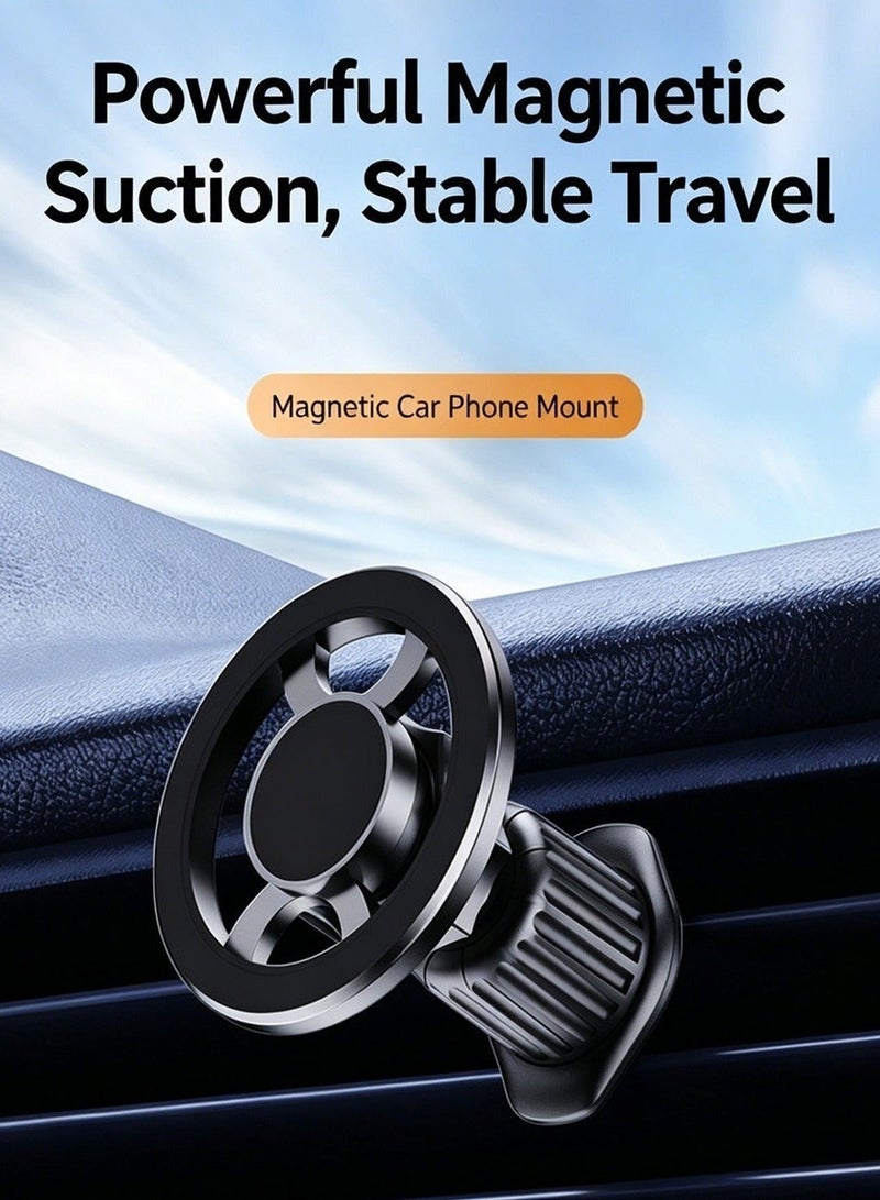 Strong Magnetic Car Air Vent Phone Holder With Secure Hook Design 360 Degree Adjustable Rotation Anti Shake Stable Alloy Silent Car Phone Mount One Hand Quick Install Universal For Iphone Samsung Smartphone SUV Pickup Truck Bumpy Road Daily Driving Use - Image 3