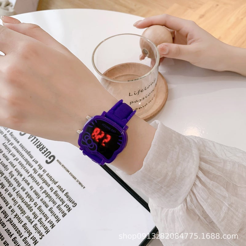 ساعة إلكترونية لطيفة على شكل قطة LED من المصنع، ساعة أطفال إلكترونية، ساعة طلاب إناث مصنوعة من السيليكون - Image 5