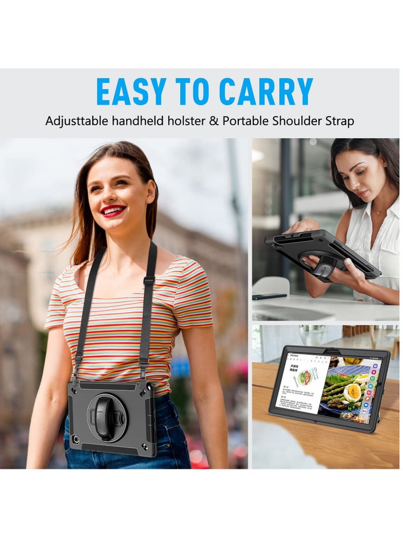 Y&D Case for Samsung Galaxy Tab A8 10.5 Inch 2022 with Pen Holder Shoulder Strap,Military Grade Heavy Duty Shockproof Cover Tablet SM-X200/X205/X207, Black - Image 3