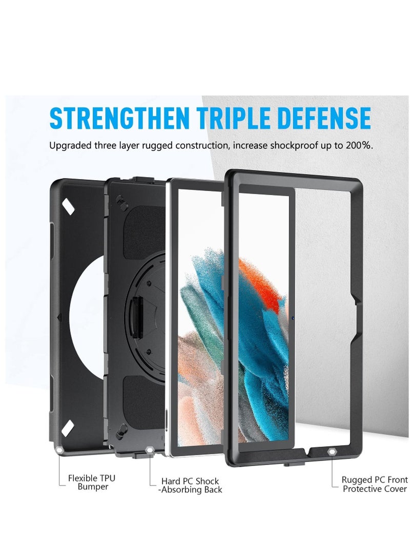 Y&D Case for Samsung Galaxy Tab A8 10.5 Inch 2022 with Pen Holder Shoulder Strap,Military Grade Heavy Duty Shockproof Cover Tablet SM-X200/X205/X207, Black - Image 4