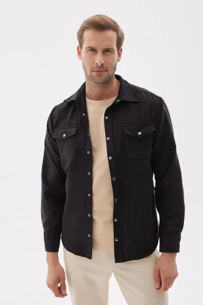 Odelon Slim Fit Men's Black Shirt Jacket with Pockets
