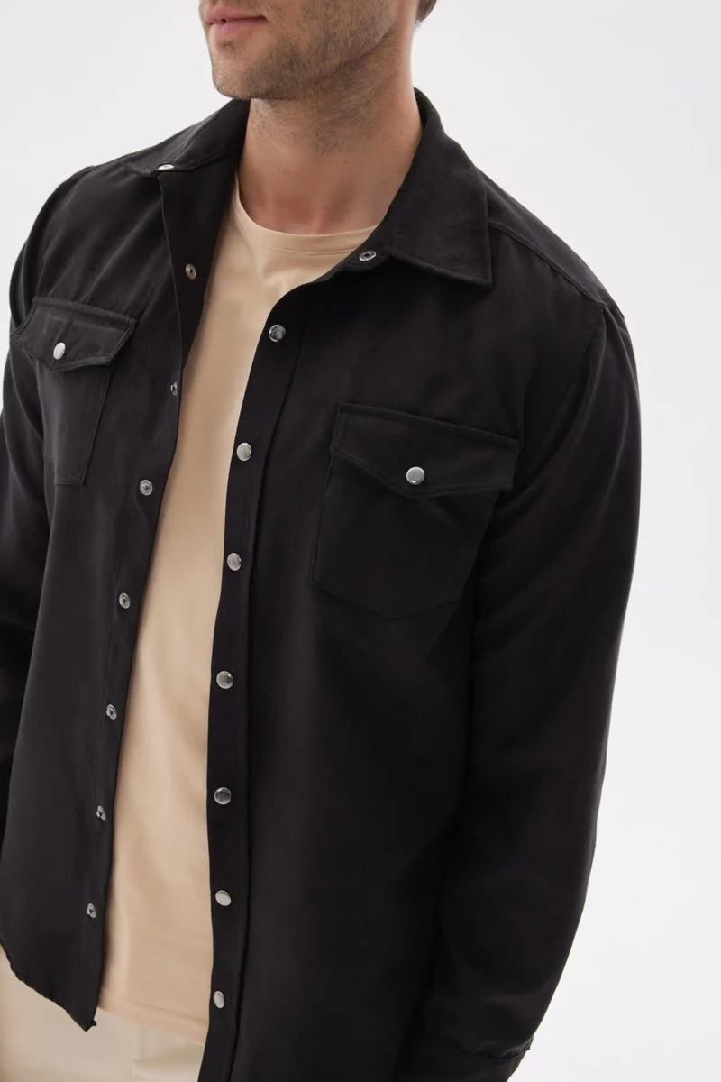 Odelon Slim Fit Men's Black Shirt Jacket with Pockets