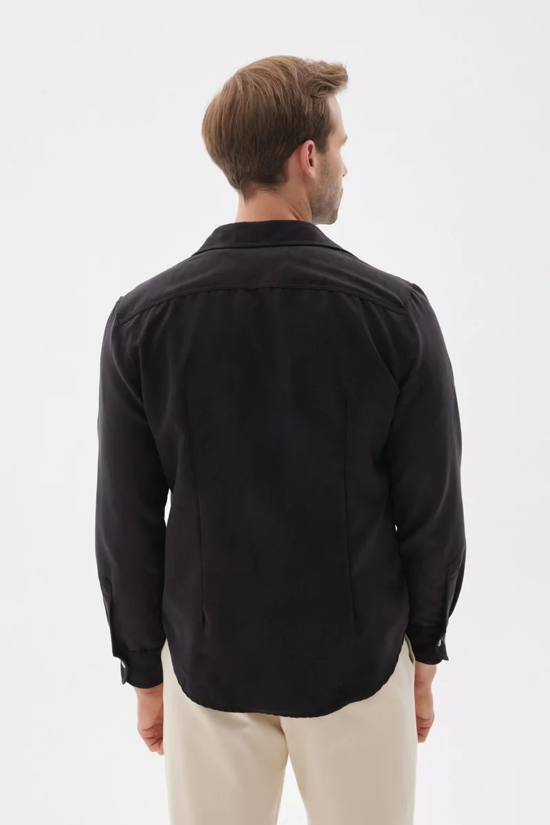 Odelon Slim Fit Men's Black Shirt Jacket with Pockets