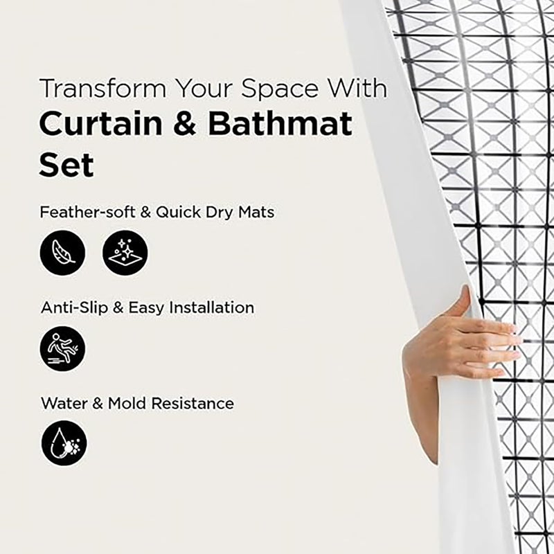 Homestic Shower Curtain & Bathmat Set | Non-Slip Bath mats for Bathroom | Easy-Slide Curtains | Polyester Curtain or Bathmat for Bath D?cor | YX0154-3T | 3 Pcs Set | Multicolor - Image 2