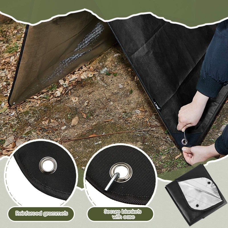 Kingdder 2 Pcs Heavy Duty Insulated Tarp Emergency Blankets for Survival 60 x 82 Inches Thermal Reflective Tarp Cold Weather Camping Blanket Winter Tent Insulation for Hiking(Black) - Image 4