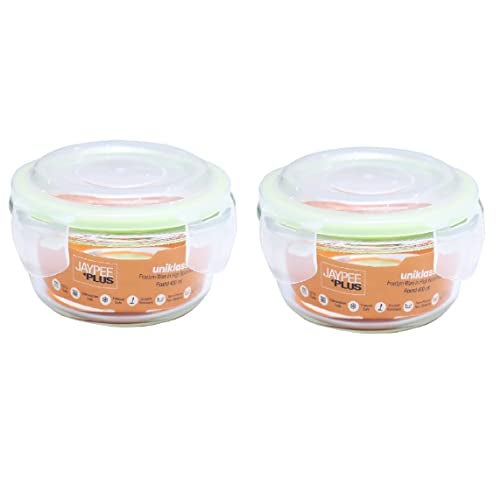 Jaypee Plus Klaro Round 400ML Glass Storange Container Transparent (Pack of 2) - Image 1