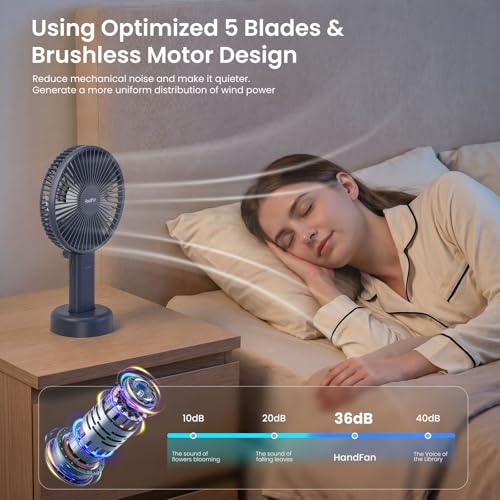 HandFan 6 Inch Handheld Fan with 4000mAh Battery 6 Speed Personal Fan, Strong Airflow, Cooling Desk Removable Base Design, 5-34H Working Time, 180° Foldable for Travel Outdoor Office Household(grey) - Image 4