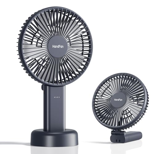 HandFan 6 Inch Handheld Fan with 4000mAh Battery 6 Speed Personal Fan, Strong Airflow, Cooling Desk Removable Base Design, 5-34H Working Time, 180° Foldable for Travel Outdoor Office Household(grey) - Image 1