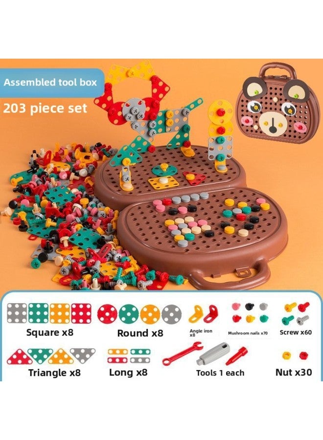 Children Screw Screw Assembly Disassembly Assembly Toolbox Electric Drill Baby Hands-on Toy Boy 3 Years Old 6-Color:Yellow-203 Piece Portable Tool Box  - Image 2