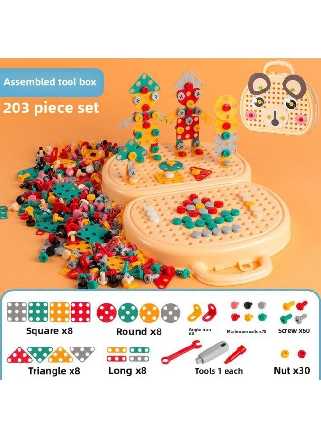 Children Screw Screw Assembly Disassembly Assembly Toolbox Electric Drill Baby Hands-on Toy Boy 3 Years Old 6-Color:Yellow-203 Piece Portable Tool Box  - Image 1