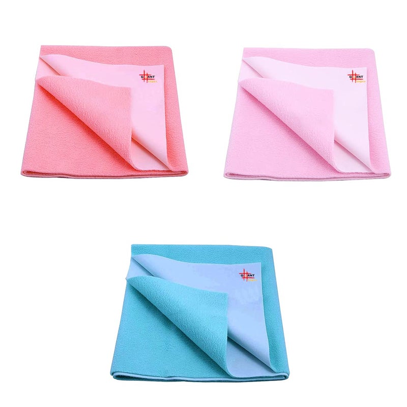 GIANT IMPEX Waterproof Antibacterial Quick Dry Ultra Absorbent Baby Dry Sheet/Bed Wetting Protector/Crib Sheet/Play Mat-Large (Baby Pink, Salmon Rose & Peacock Blue) Pack of 3 - Image 1