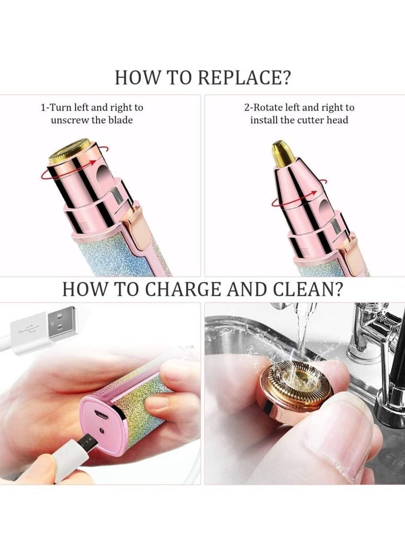 2 in 1 Eyebrow Trimmer & Facial Hair Remover for Women, Rechargeable Eyebrow Razor and Painless Hair Removal, Hair Trimmer and Body Shaver for Lips Nose Face Ear Hair - Image 4