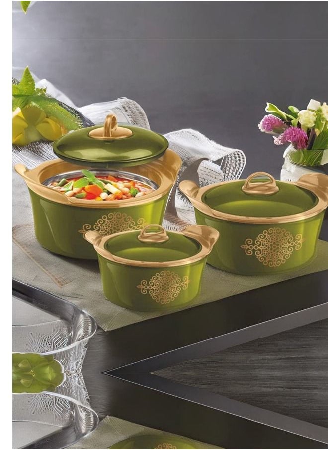 Rashi Rashi Gold Star Premium Insulated Casserole Set of 3 Pieces-1200ml,2000ml, and 3000ml, Green  - Image 2