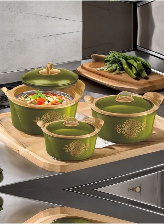 Rashi Rashi Gold Star Premium Insulated Casserole Set of 3 Pieces-1200ml,2000ml, and 3000ml, Green  - Image 3