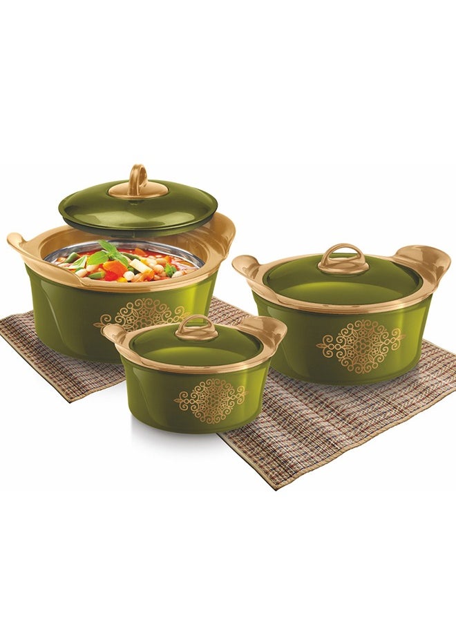 Rashi Rashi Gold Star Premium Insulated Casserole Set of 3 Pieces-1200ml,2000ml, and 3000ml, Green  - Image 1