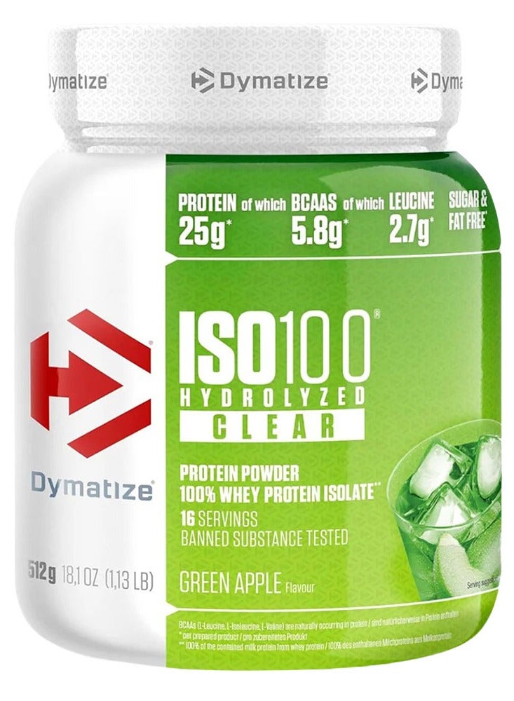 ISO100 Clear Whey Hydrolyzed Protein Powder, Green Apple Flavor, 1.1 lb, Sugar Free, Easy Digestion