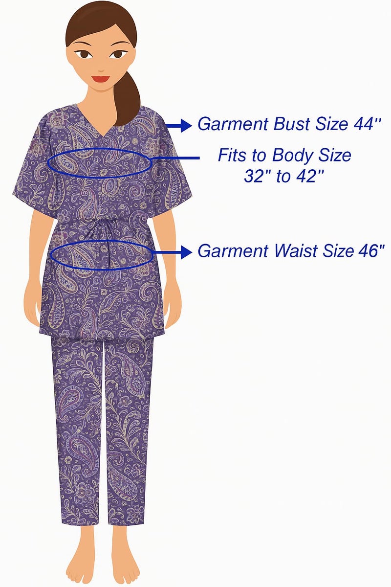 Vlazom Women's 100% Cotton Printed Kaftan & Pyjama Set – Combo Pack of 2 | Free Size Nightwear with Pocket | Soft Cotton Loungewear Co-ord for Women (Blue,Musterd, Free Size) - Image 2
