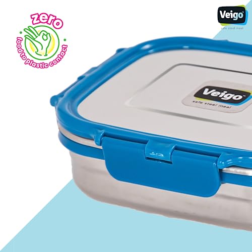 Veigo Stainless Steel Medium Snack Box for Kids, Snack Box for Office (330 Ml)| Leakage Proof Box | Lunch Box for School (330ml) | Dark Blue - Image 3