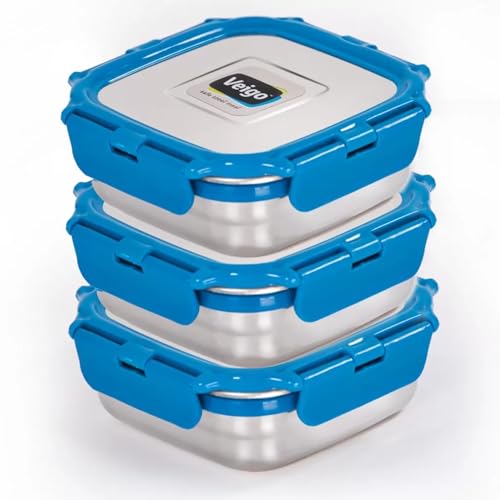 Veigo Stainless Steel Medium Snack Box for Kids, Snack Box for Office (330 Ml)| Leakage Proof Box | Lunch Box for School (330ml) | Dark Blue - Image 1