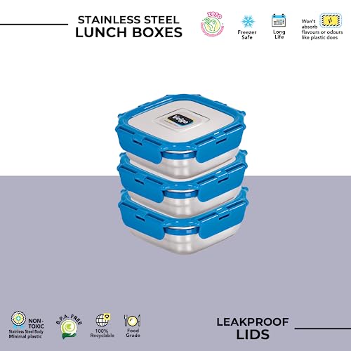 Veigo Stainless Steel Medium Snack Box for Kids, Snack Box for Office (330 Ml)| Leakage Proof Box | Lunch Box for School (330ml) | Dark Blue - Image 2