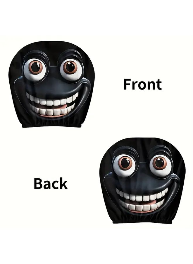 Set Of 2 Cartoon Themed Car Headrest Covers With Big Eyed Animal Print Funny Halloween Or Christmas Gift For Travel And Daily Commute - Image 5