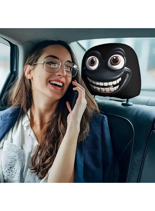 Set Of 2 Cartoon Themed Car Headrest Covers With Big Eyed Animal Print Funny Halloween Or Christmas Gift For Travel And Daily Commute - Image 4